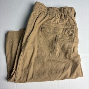 Basic Editions Women's 18W Pants Tan Khaki Below Knee Cotton Linen Wide Leg